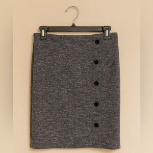 LOFT Gray Textured Pencil Skirt Small | Pull-On Button Front Classic Workwear